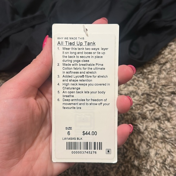 NWT Lululemon All Tied Up Tank Top Black Size 6 - Picture 6 of 7